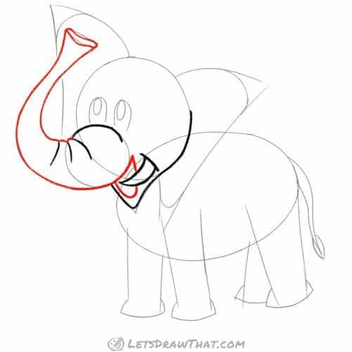 Drawing step: Finish drawing the trunk and mouth