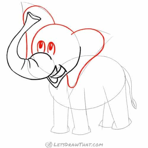 Drawing step: Draw the elephant's head