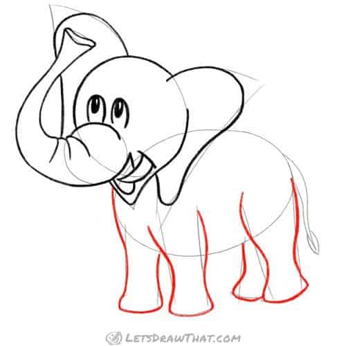 Drawing step: Draw the elephant's legs