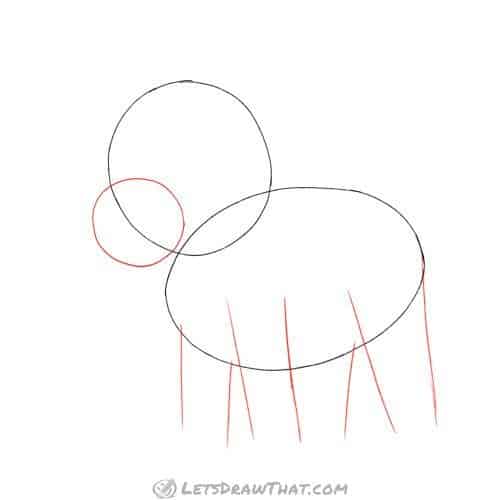 Drawing step: Sketch the "nose" and legs