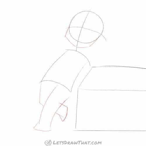 Drawing step: Add chin and legs