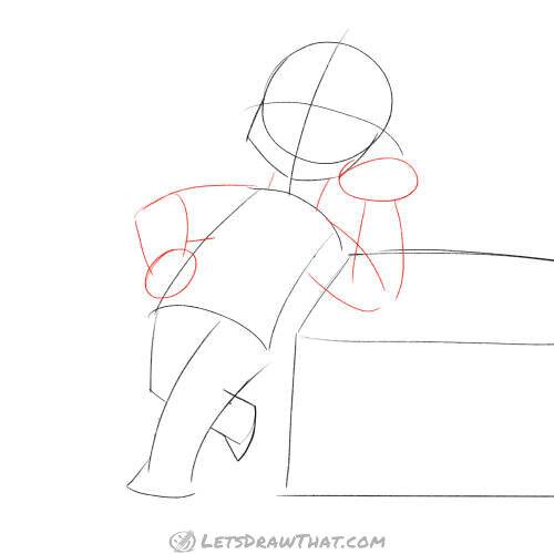Drawing step: Sketch the arms and hands
