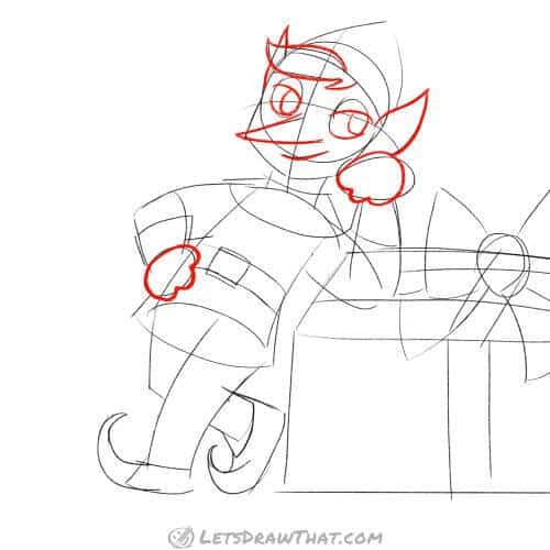 Drawing step: Outline the face and hands