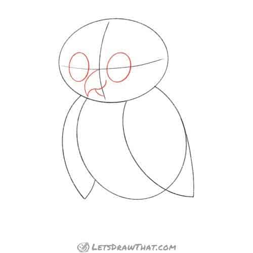 Drawing step: Sketch the owl's face