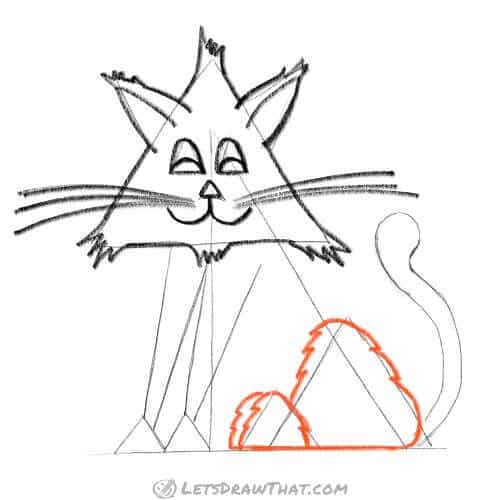 Drawing step: Draw the rear leg and paws