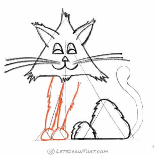 Drawing step: Draw the front legs and paws