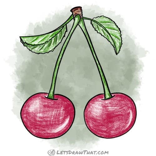How to draw cherries: finished drawing coloured-in