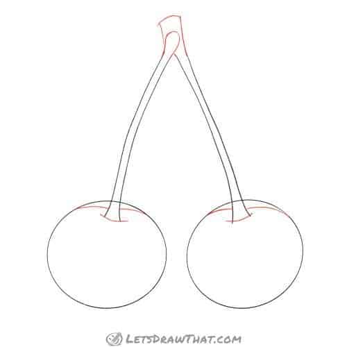 Drawing step: Draw the stalk joint and shape the cherries