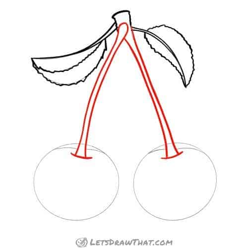 Drawing step: Outline the cherry stalks