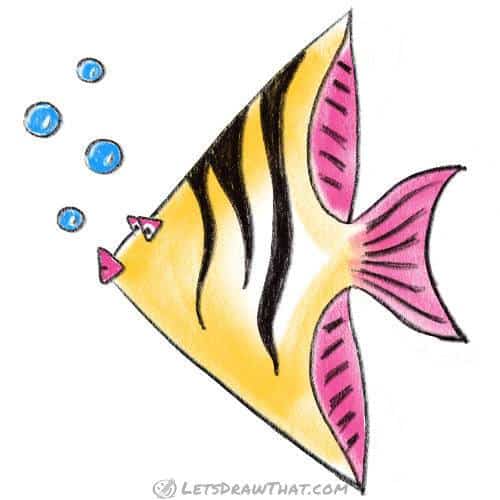 How to draw a fish from triangles: finished drawing coloured-in