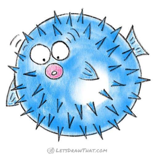 How to draw a fish from circles: finished drawing coloured-in