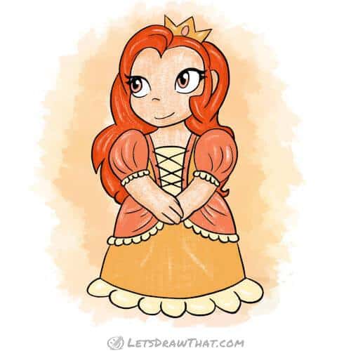 How to draw princess: finished drawing coloured-in