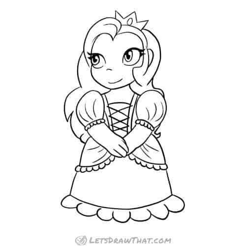 How to draw princess: finished outline drawing