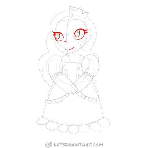 Drawing step: Outline the face - eyes, nose and mouth