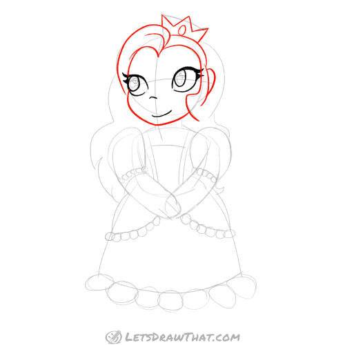 Drawing step: Outline the head and crown