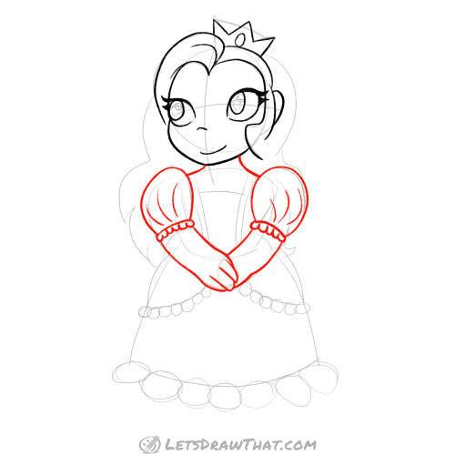 Drawing step: Outline the neck and arms