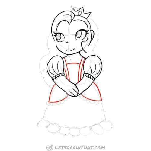 Drawing step: Draw princesses' dress