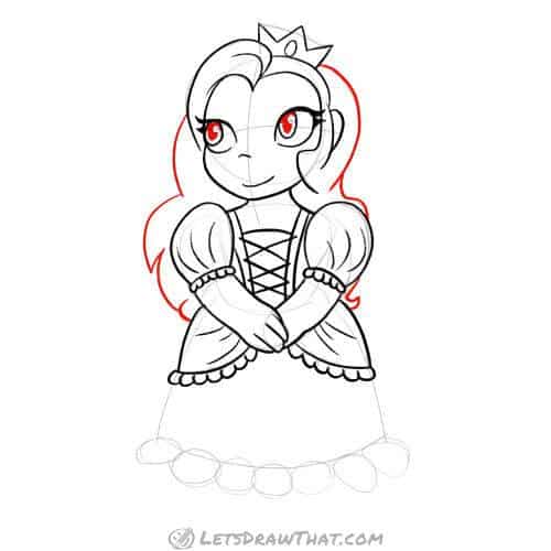 Drawing step: Finish drawing princesses hair and eyes
