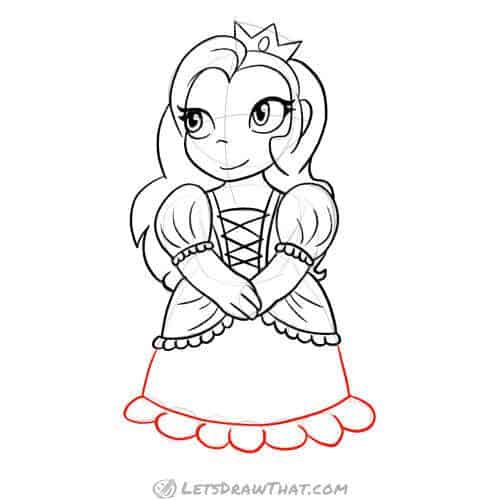Drawing step: Draw princesses' skirt