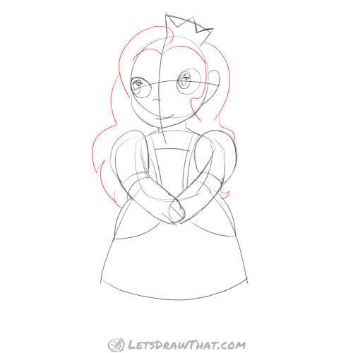 Drawing step: Draw princesses' long flowing hair