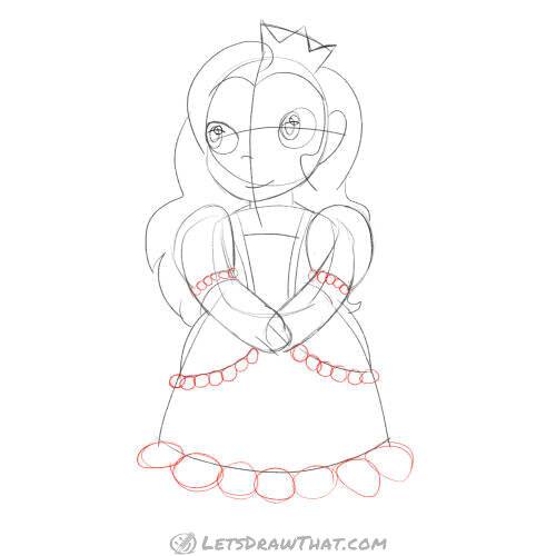 Drawing step: Finish the dress with lace edges