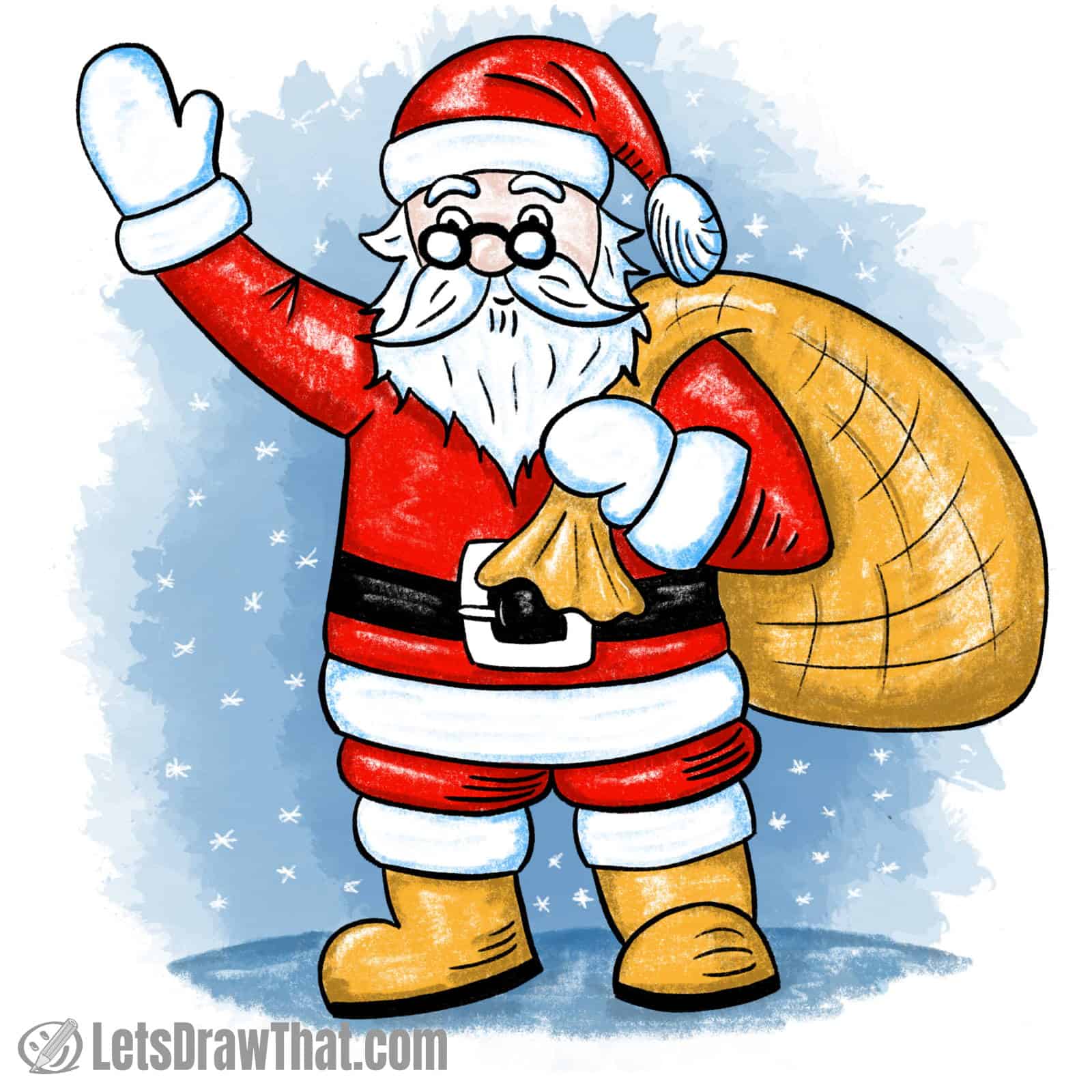 How to draw Santa: finished drawing coloured-in