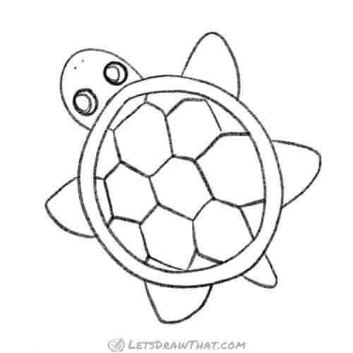 How to draw a turtle in a simple top view: finished outline drawing