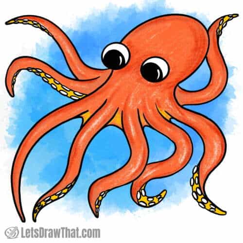 Octopus drawing colored-in