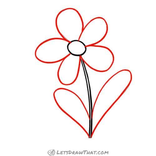 Drawing step: Outline the flower petals and the leaves