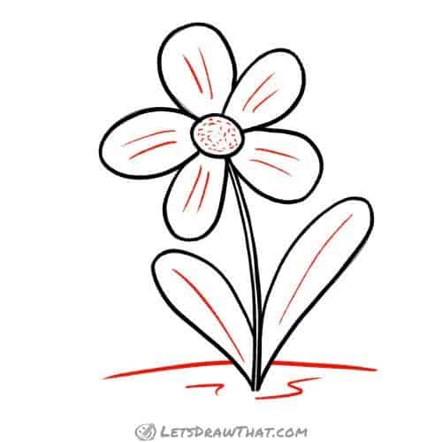 Drawing step: Add final details to the flower