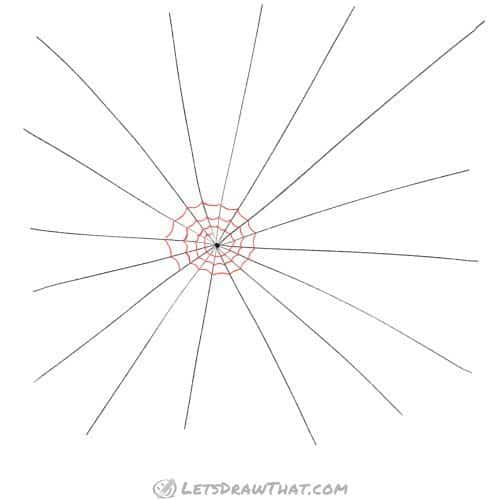 Drawing step: Start weaving your spider web