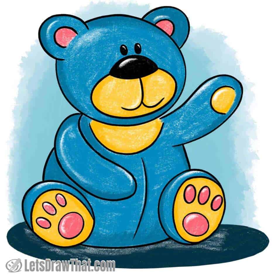 Finished teddy bear drawing colored-in