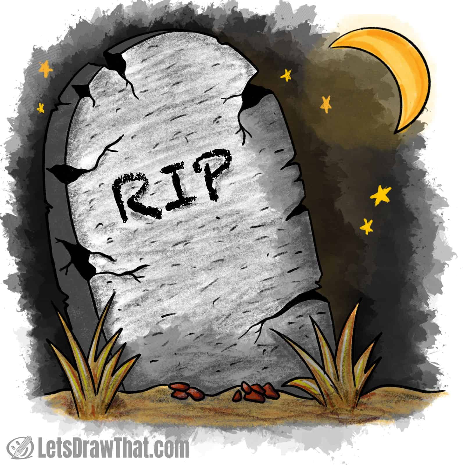 Tombstone drawing coloured-in