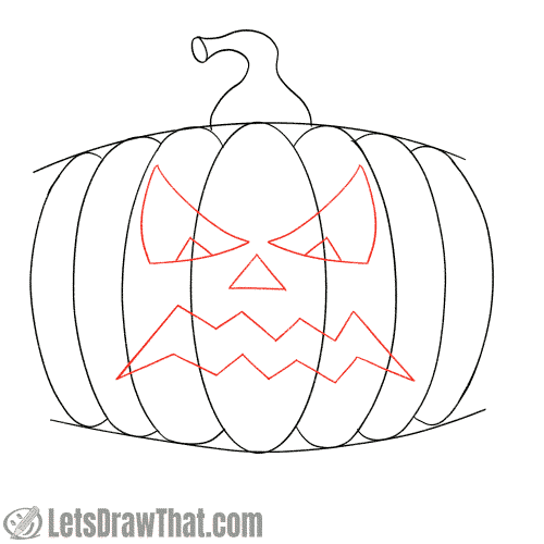 Drawing step: Draw the angry pumpkin face
