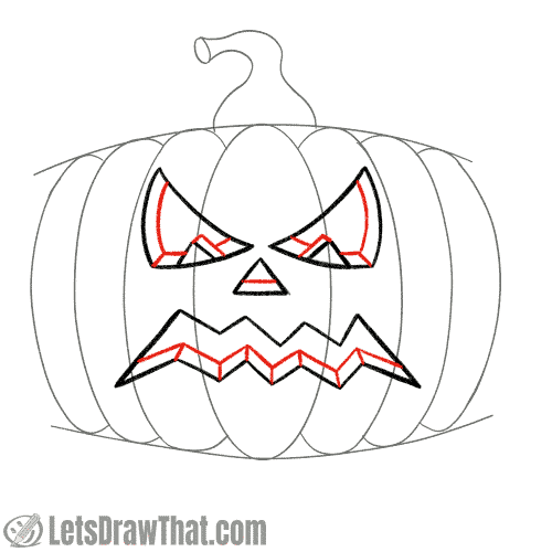 Drawing step: Outline the inner eye and mouth contours