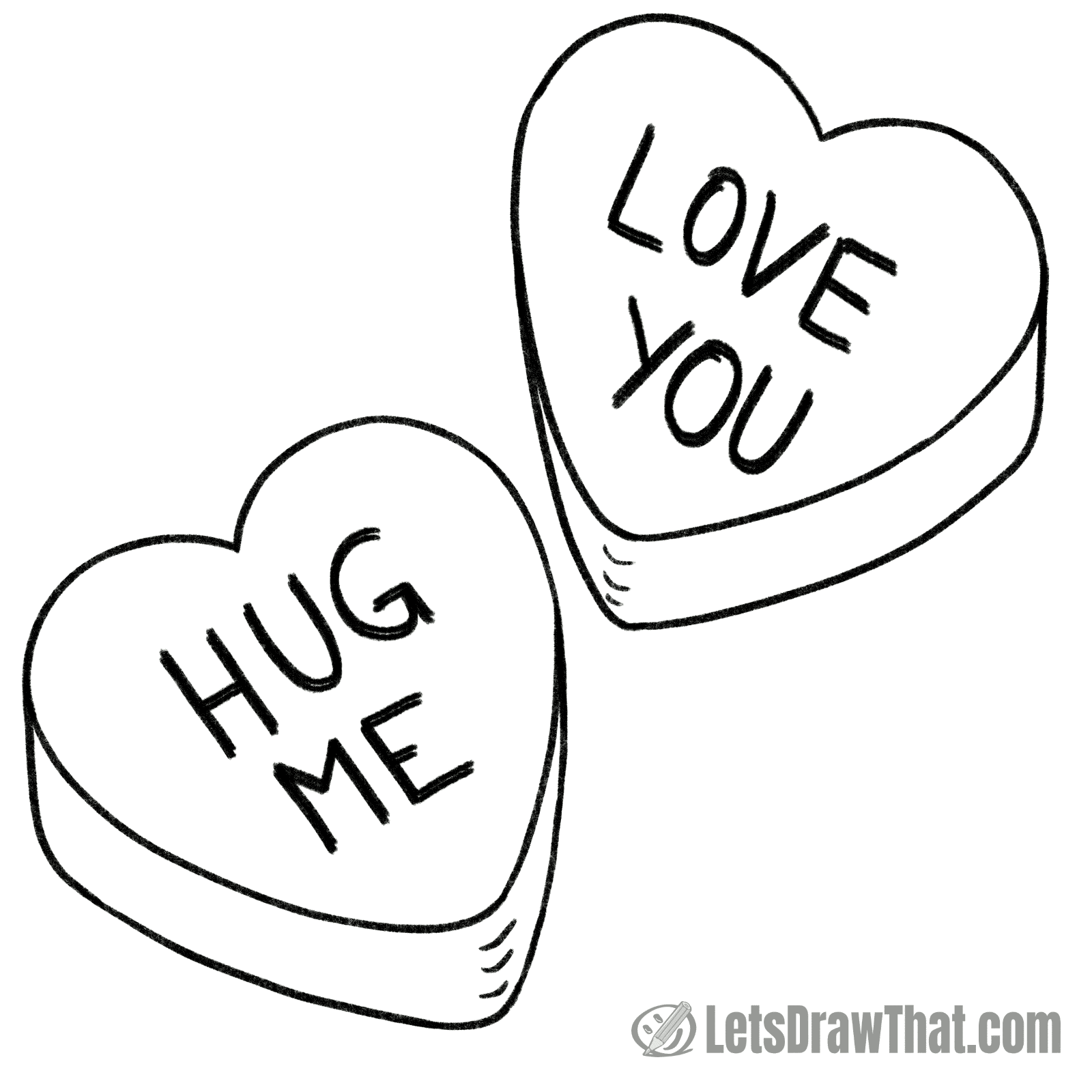 Candy heart drawing: finished outline drawing