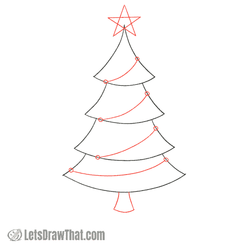 Drawing step: Sketch the star, chains and trunk