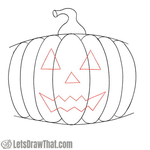 Drawing step: Draw the classic pumpkin face
