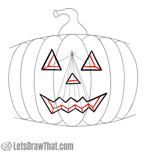 Drawing step: Outline the inner sides of the eyes and mouth