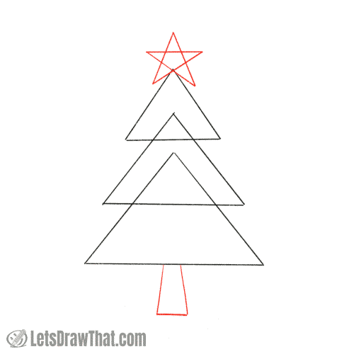 Drawing step: Draw the tree trunk and a star decoration