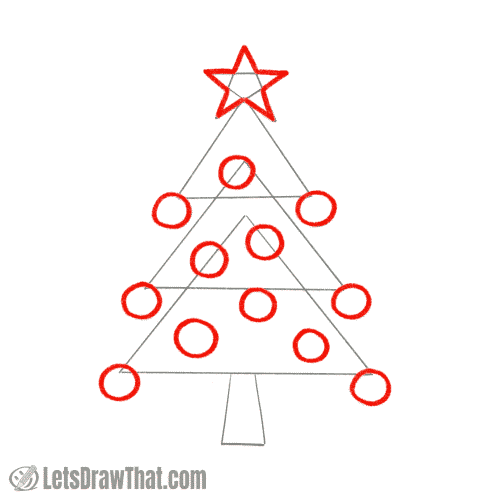 Drawing step: Draw the Christmas tree decorations