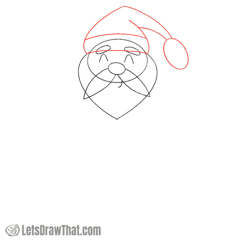Drawing step: Draw Santa’s hat