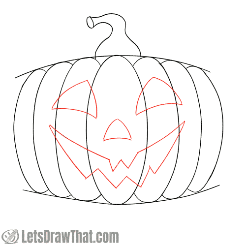 Drawing step: Draw the happy pumpkin face