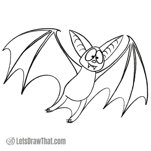 How to draw a bat: finished outline drawing