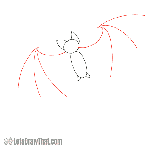 Drawing step: Draw the bat's wing skeleton
