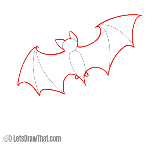 Drawing step: Outline the bat silhouette