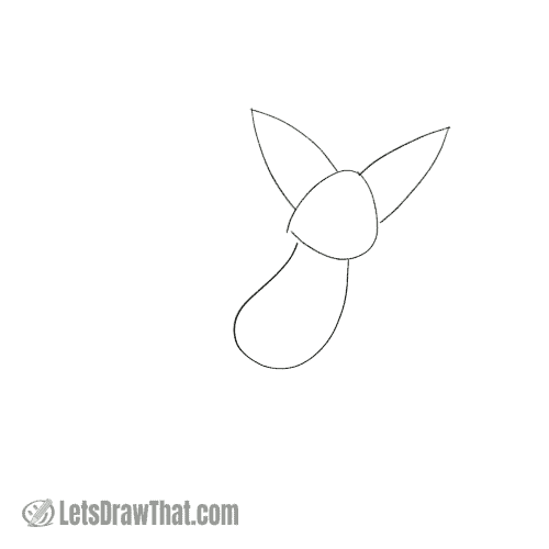 Drawing step: Sketch the bat's head, body and ears