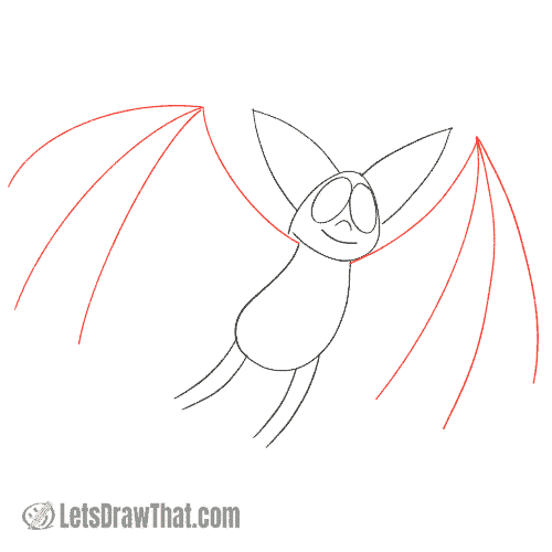 Drawing step: Draw the bat wing skeleton