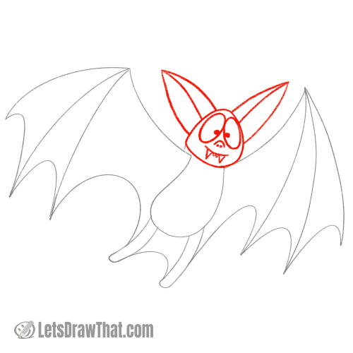 Drawing step: Draw the bat's head and face