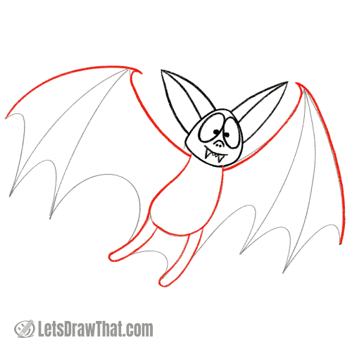 Drawing step: Outline the body and the outer wing edge